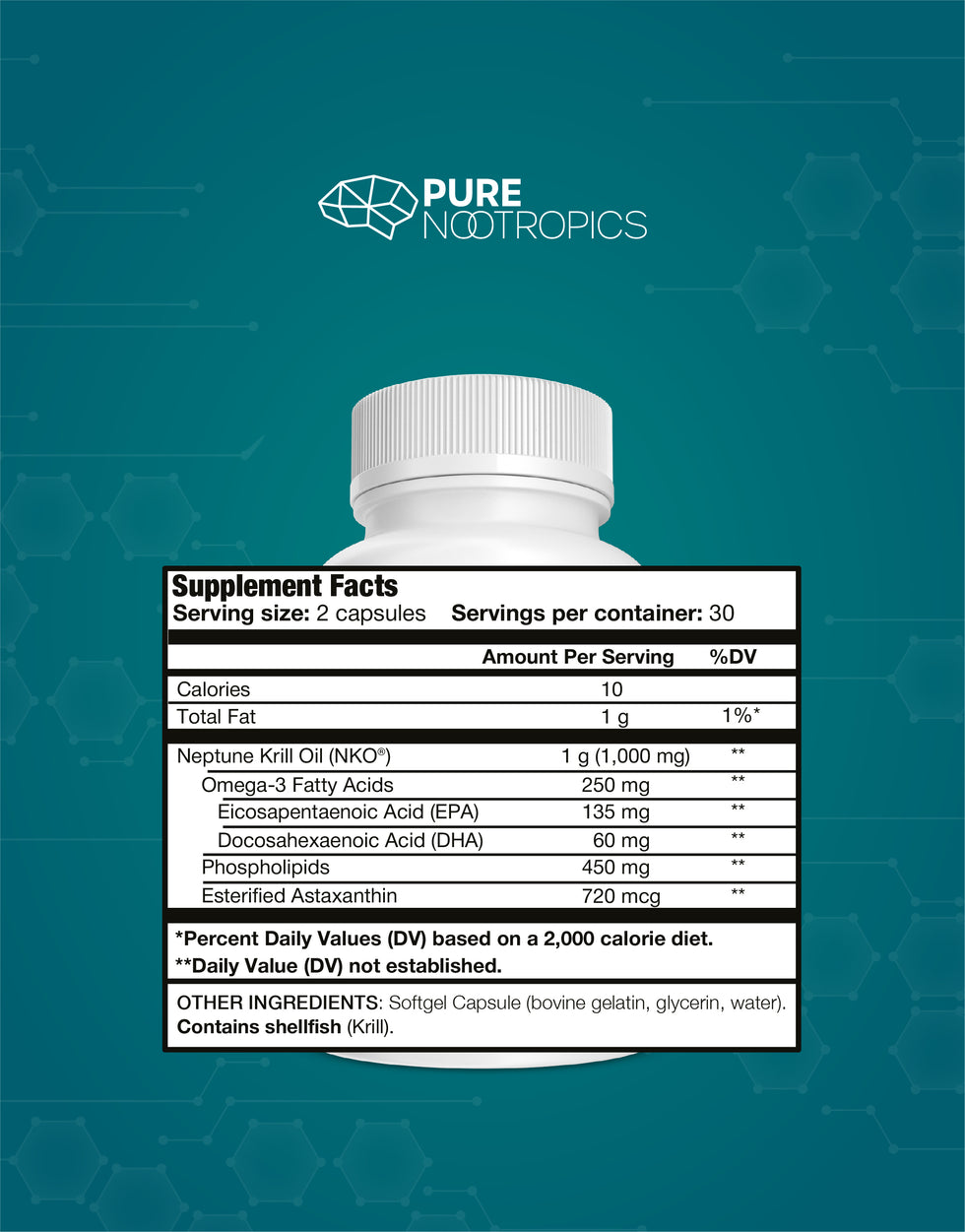 Pure NKO® Krill Oil Omega 3's (DHA & EPA) Astaxanthin Pure Nootropics