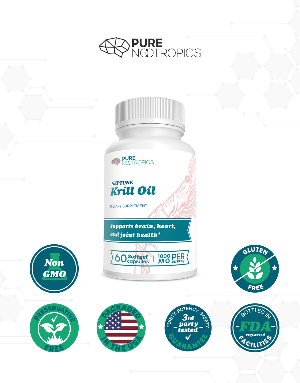 Pure NKO® Krill Oil Omega 3's (DHA & EPA) Astaxanthin Pure Nootropics