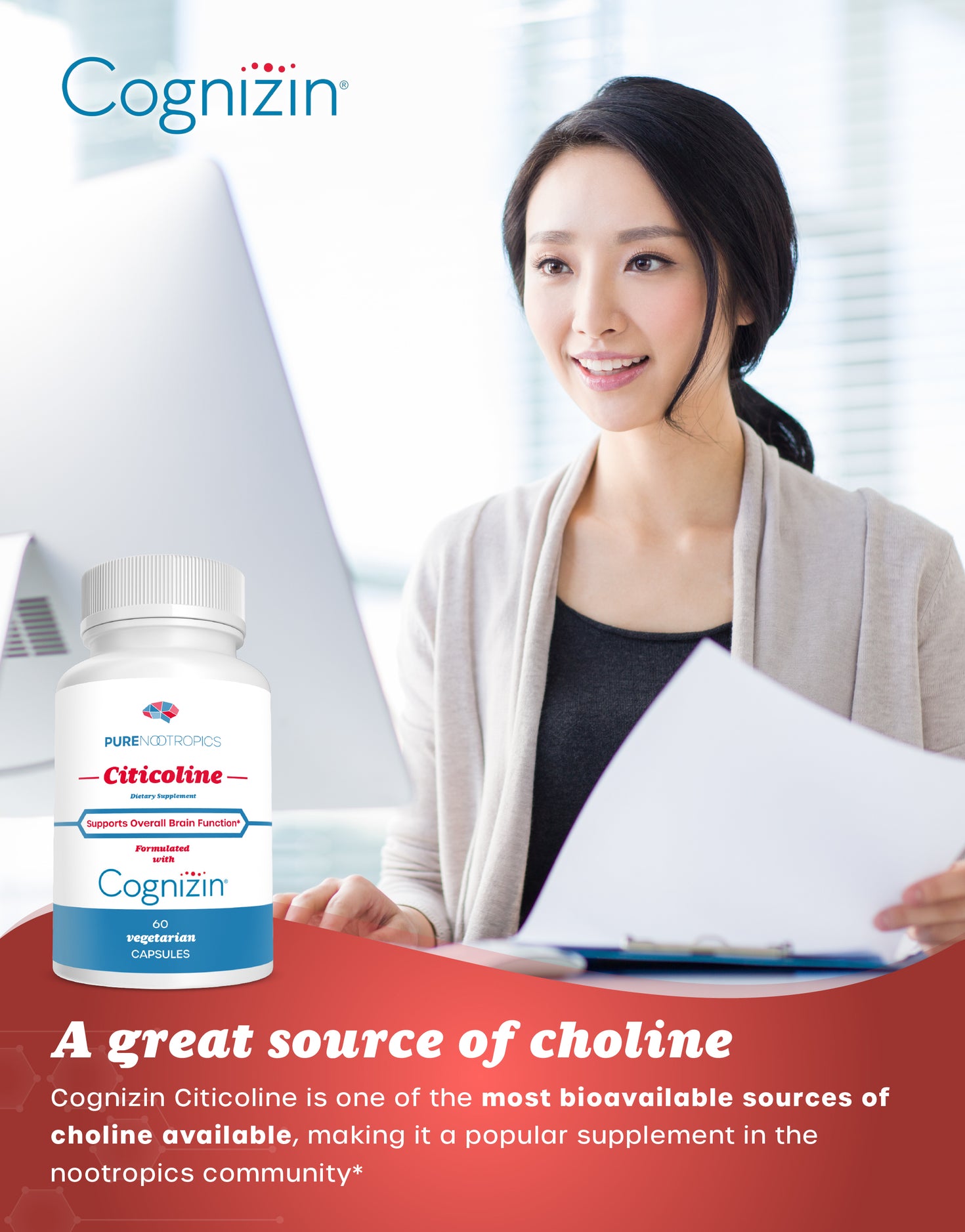 Buy CDP Choline (Citicoline) 300mg Capsules by Pure Nootropics